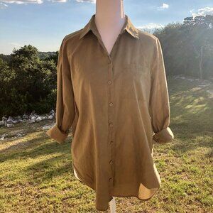 Olive Green Button-Up Shirt Womens Small Forever 21 100% Cotton Casual Outdoor